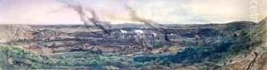 Factories at Le Creusot in 1848 2 by Ignace Francois Bonhomme