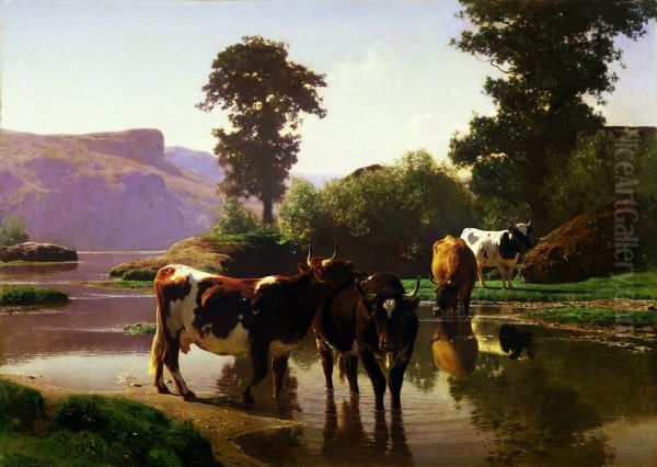 Cattle by a Lake - view 1
