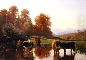 Cattle watering by Auguste Bonheur
