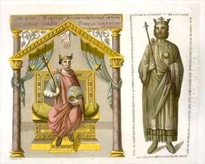 HRE Charles II (the Bald) on the throne, after a manuscript in the Colberg Library by D.K. Bonatti