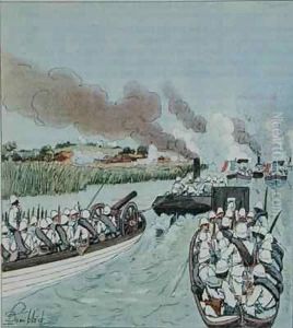 The flotilla attack on Marovoay, Madagascar by Louis Bombled