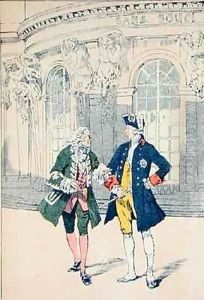 Francois Voltaire (1694-1778) with King Frederick II of Prussia (1712-86) at Sanssouci near Potsdam by Louis Bombled