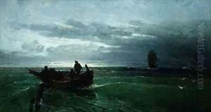 Figures in a rowing boat offshore