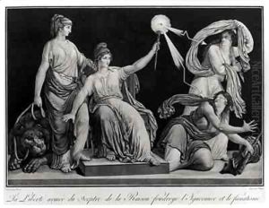 Liberty armed with the sceptre of reason striking down Ignorance and Fanaticism by Simon-Louis Boizot
