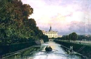 View of the Lebyazhyeva Canal looking towards the Mikhailovsky Palace, St. Petersburg by Aleksei Petrovich Bogolyubov