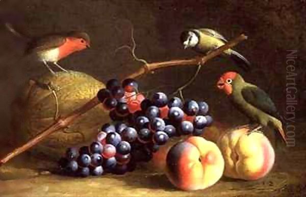 Three Birds with Peaches, Grapes and a Melon - view 1