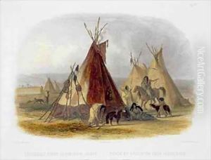 A Skin Lodge of an Assiniboin Chief by Karl Bodmer