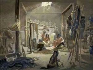 The Interior of a Hut of a Mandan Chief by Karl Bodmer