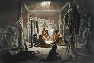 The Interior of the Hut of a Mandan Chief by Karl Bodmer