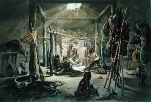 The Interior of the Hut of a Mandan Chief 2 by Karl Bodmer