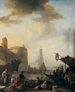A View Of An Italian Port by Johannes Lingelbach