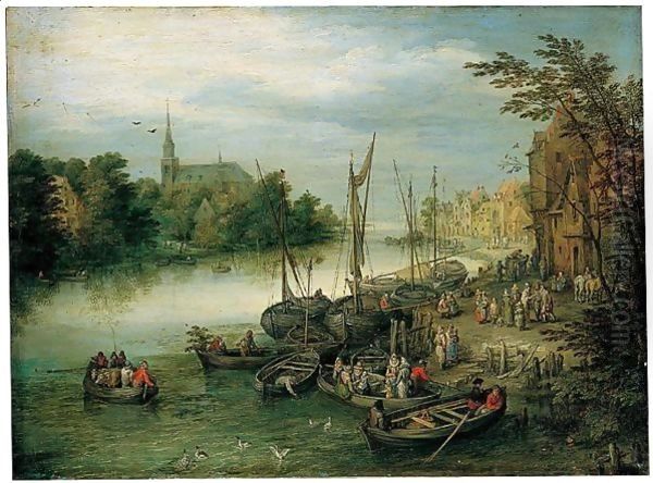 A View Of A River Quayside, A Church In The Distance - view 1