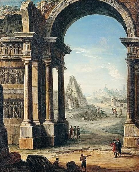 An Architectural Capriccio Of Classical Ruins With A Pyramid And Figures - view 1