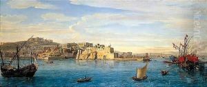 A Prospect Of Naples From The Sea, Looking North East Towards The Castel Dell'Ovo by Caspar Andriaans Van Wittel