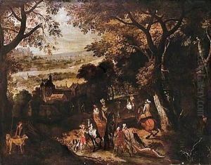 Landscape With A Hunting Party by Sebastien Vrancx