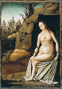 A Mountainous Landscape With A Female Allegorical Figure by Unknown Painter