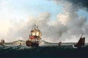 A Flagship Running Through The Straits Past Dover by Francis Swaine