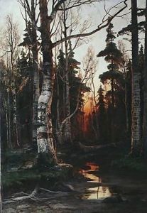 Birch Forest At Sunset by Iulii Iul'evich (Julius) Klever