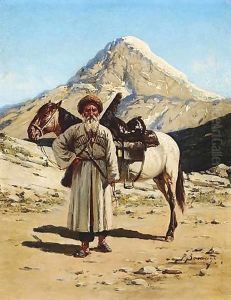 Portrait Of A Cossack By His Horse