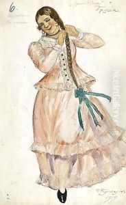 Costume Design For Grusha As A Dancing Maiden by Boris Kustodiev