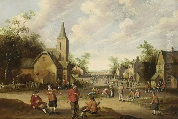 A Village Scene With Figures Conversing - view 1