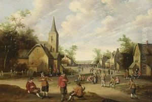 A Village Scene With Figures Conversing by Joost Cornelisz. Droochsloot