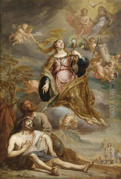 St. Barbara Comforting A Dying Man With The Last Sacrament - view 1