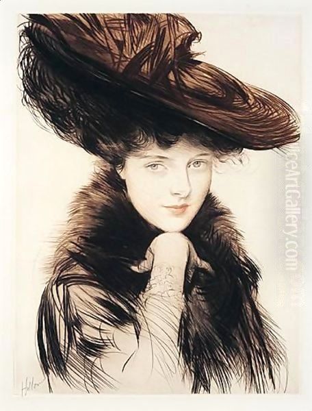 Femme Au Chapeau Marron, Et Boa - view 1