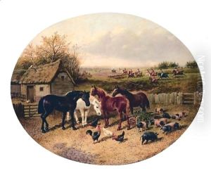 Farmyard With The Hunt In The Distance by John Frederick Herring Snr