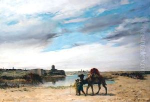 Travellers By The Nile by Pierre Auguste Brunet-Houard