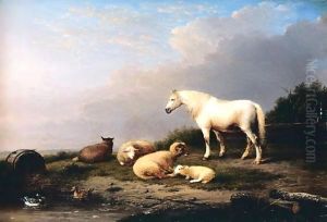 Horse, Sheep And Goat In A Landscape