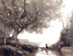 Les Paysannes Montant Dans La Barque Du Passeur by Jean-Baptiste-Camille Corot