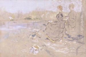 La Lecture Au Bord Du Fleuve by Jean-Francois Raffaelli