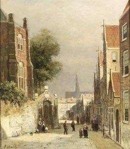 A Street Scene In Haarlem, The St Bavo Church In The Background