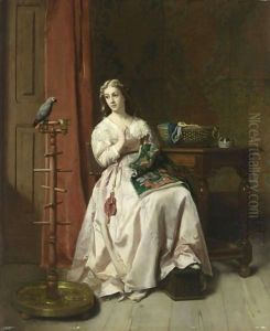 An Elegant Lady With A Parrot by Florent Willems