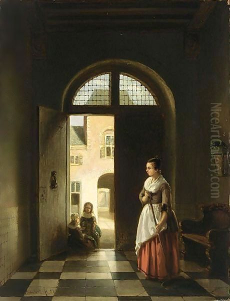 Playing Children In A Doorway - view 1