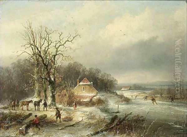 Winter Landscape With Skaters And Woodgatherers - view 1