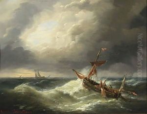 A Sailing Vessel In Choppy Waters by Louis Verboeckhoven