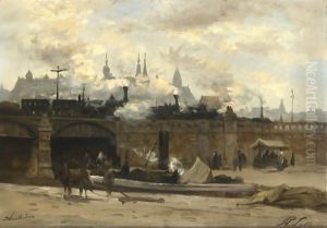 A View Of The Central Station, Amsterdam by Philippe Lodowyck Jacob Sadee