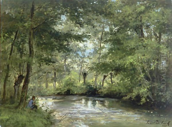 An Angler By A Forest Stream - view 1