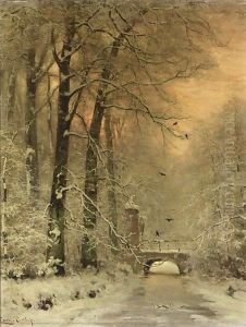 A Snowy Landscape At Sunset by Louis Apol