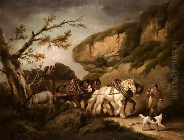 A Horse Drawn Cart Carrying Slate In A Landscape - view 1