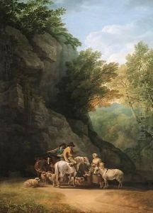 Landscape With Rustics Meeting On A Path by John White Abbott