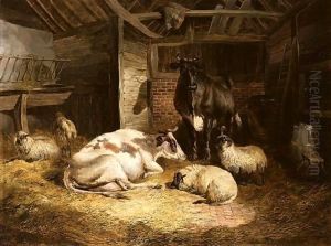 Cattle And Sheep In A Stable
