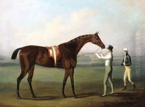 A Bay Racehorse, With Jockey And Owner On Chester Racecourse