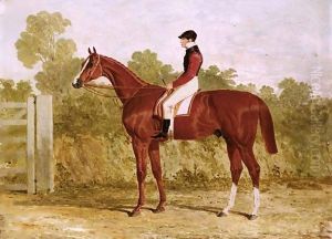 Elis, A Chestnut Racehorse With John Day Snr. Up, By A Gate by John Frederick Herring Snr