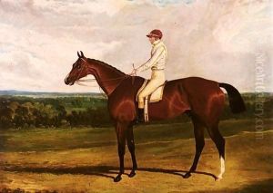 Spaniel, A Bay Racehorse With William Wheatley Up, In A Landscape by John Frederick Herring Snr