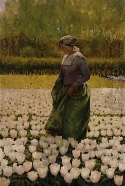 Dutch Girl In Field Of Tulips - view 1
