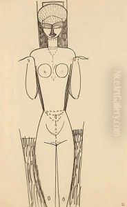 Femme Nue De Face, Mains Au Niveau Des Epaules by Amedeo Modigliani