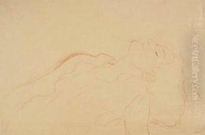 Brustbild Nach Links, Mit Geschlossenen Augen (Torso Turned To The Left, With Closed Eyes) by Gustav Klimt